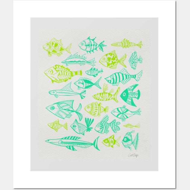 fish inkings lime turquoise Wall Art by CatCoq